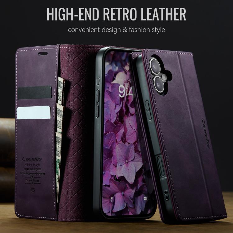 For iPhone 16 CaseMe 033 Calf Leather Lining Microfibre RFID Blocking Phone Case