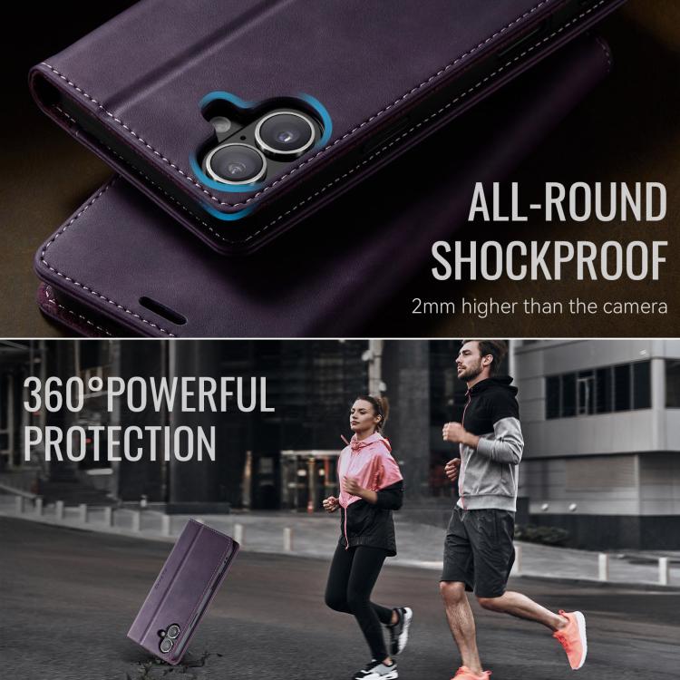 For iPhone 16 CaseMe 033 Calf Leather Lining Microfibre RFID Blocking Phone Case