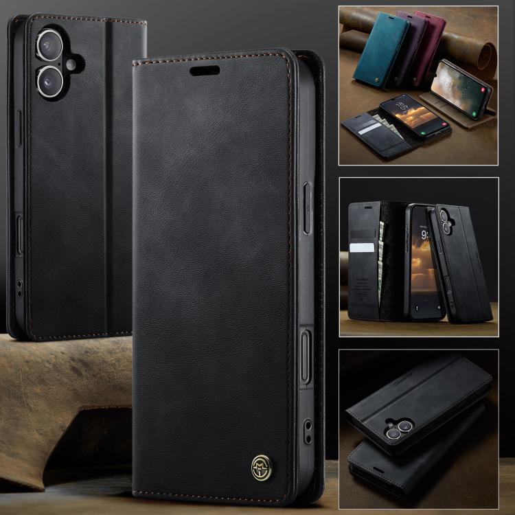 For iPhone 16 Plus CaseMe 033 Calf Leather Lining Microfibre RFID Blocking Phone Case