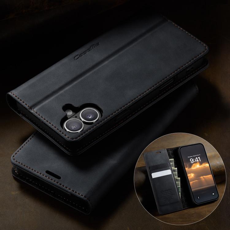 For iPhone 16 Plus CaseMe 033 Calf Leather Lining Microfibre RFID Blocking Phone Case