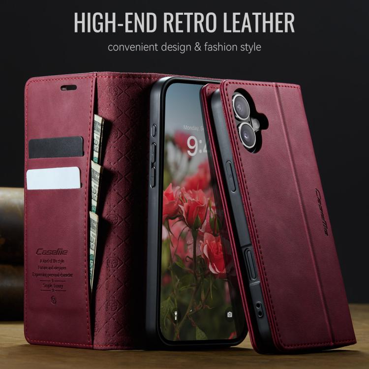 For iPhone 16 Plus CaseMe 033 Calf Leather Lining Microfibre RFID Blocking Phone Case