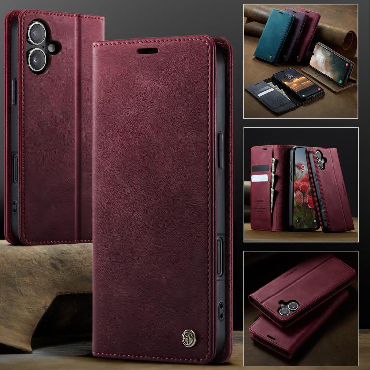 For iPhone 16 Plus CaseMe 033 Calf Leather Lining Microfibre RFID Blocking Phone Case
