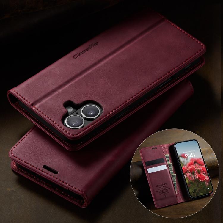 For iPhone 16 Plus CaseMe 033 Calf Leather Lining Microfibre RFID Blocking Phone Case