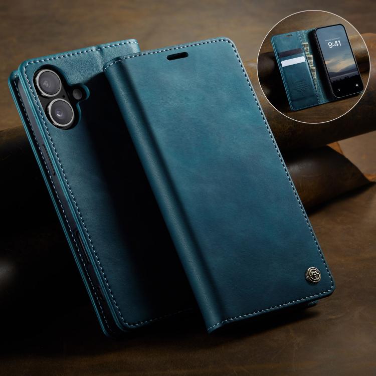 For iPhone 16 Plus CaseMe 033 Calf Leather Lining Microfibre RFID Blocking Phone Case