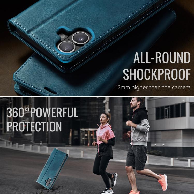 For iPhone 16 Plus CaseMe 033 Calf Leather Lining Microfibre RFID Blocking Phone Case
