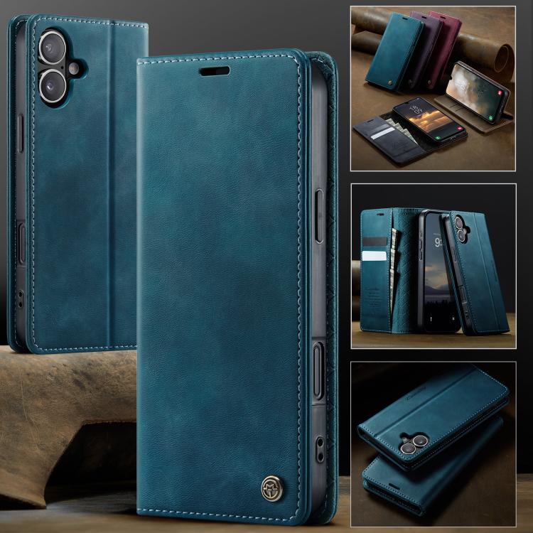 For iPhone 16 Plus CaseMe 033 Calf Leather Lining Microfibre RFID Blocking Phone Case