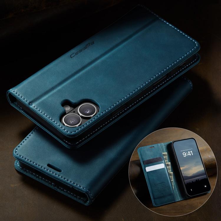 For iPhone 16 Plus CaseMe 033 Calf Leather Lining Microfibre RFID Blocking Phone Case