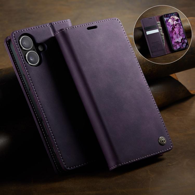For iPhone 16 Plus CaseMe 033 Calf Leather Lining Microfibre RFID Blocking Phone Case