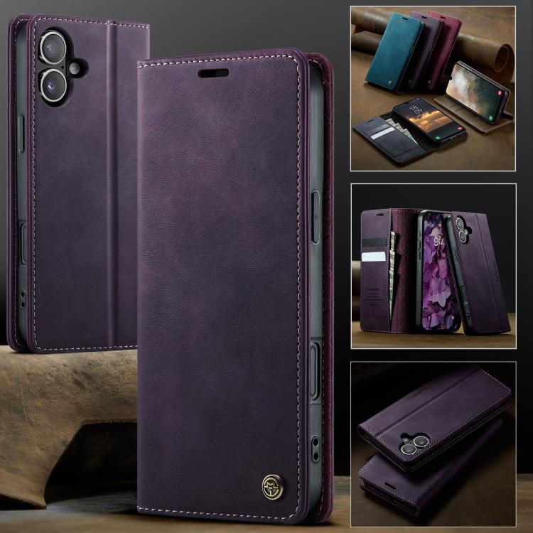 For iPhone 16 Plus CaseMe 033 Calf Leather Lining Microfibre RFID Blocking Phone Case