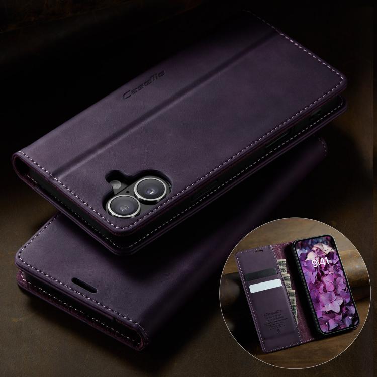 For iPhone 16 Plus CaseMe 033 Calf Leather Lining Microfibre RFID Blocking Phone Case