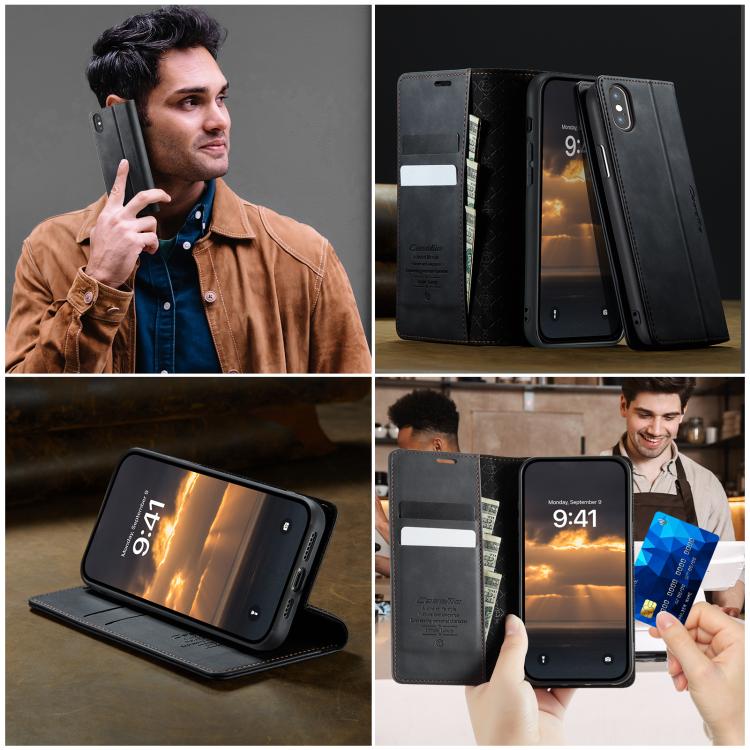 For iPhone X / XS CaseMe 033 Calf Leather Lining Microfibre RFID Blocking Phone Case