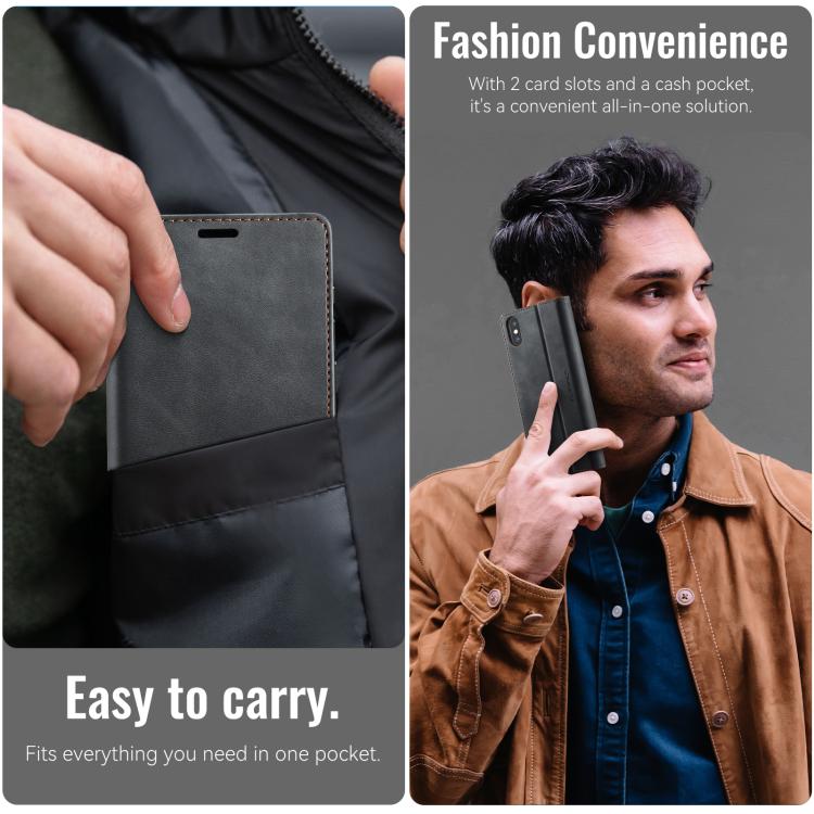 For iPhone X / XS CaseMe 033 Calf Leather Lining Microfibre RFID Blocking Phone Case