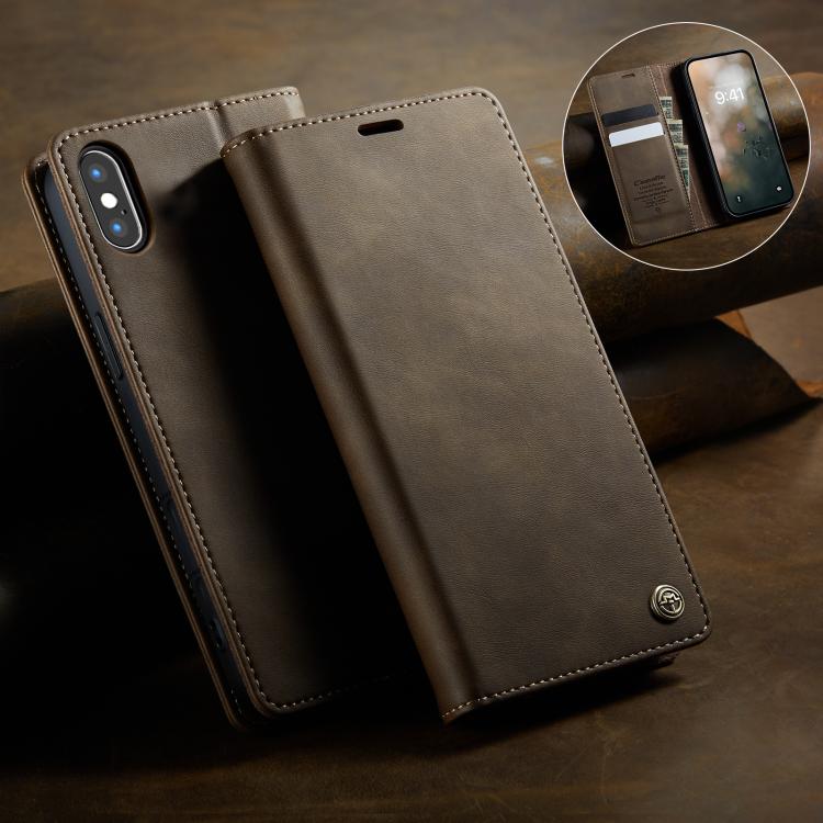 For iPhone X / XS CaseMe 033 Calf Leather Lining Microfibre RFID Blocking Phone Case