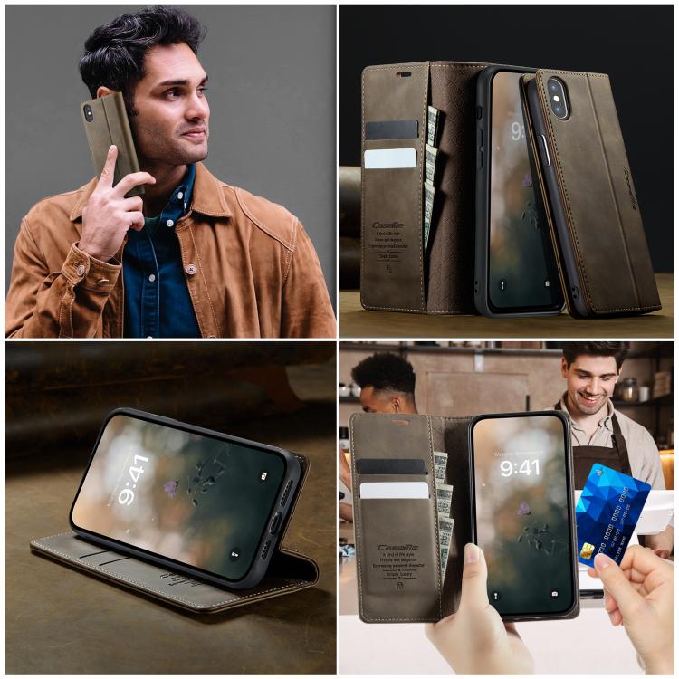 For iPhone X / XS CaseMe 033 Calf Leather Lining Microfibre RFID Blocking Phone Case
