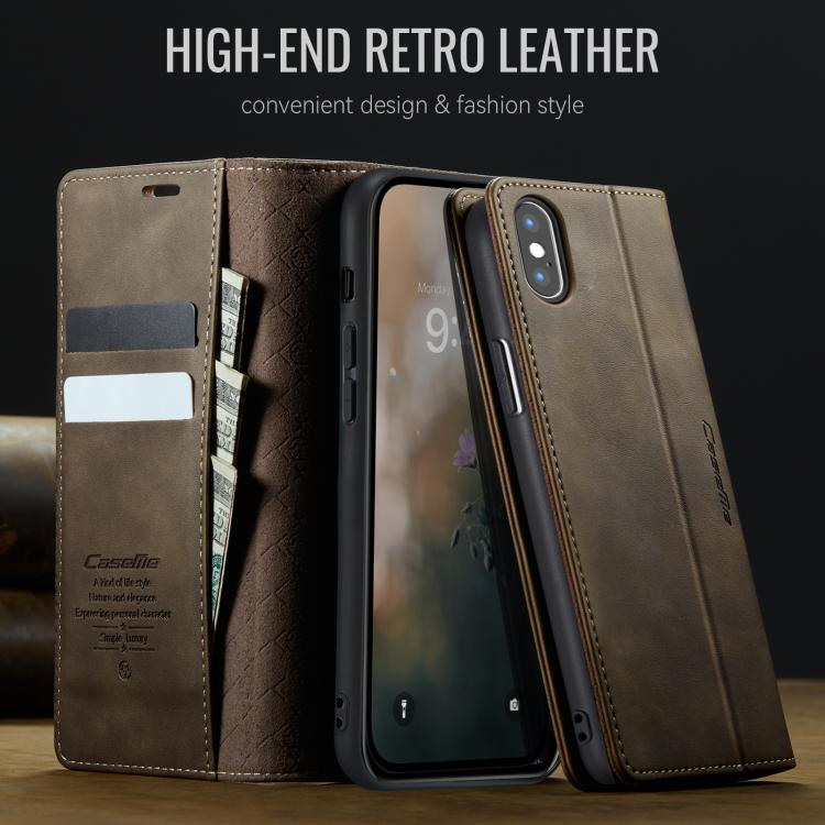 For iPhone X / XS CaseMe 033 Calf Leather Lining Microfibre RFID Blocking Phone Case