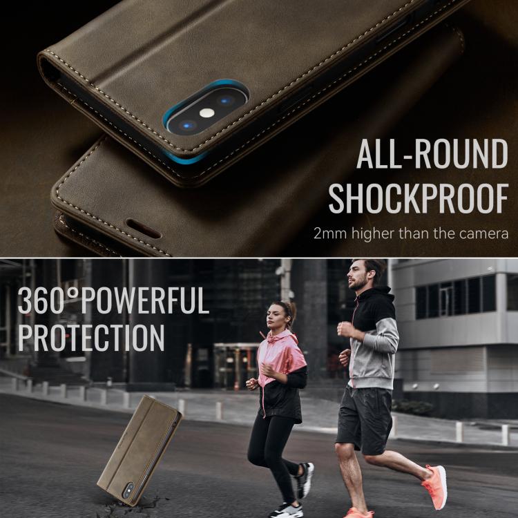 For iPhone X / XS CaseMe 033 Calf Leather Lining Microfibre RFID Blocking Phone Case