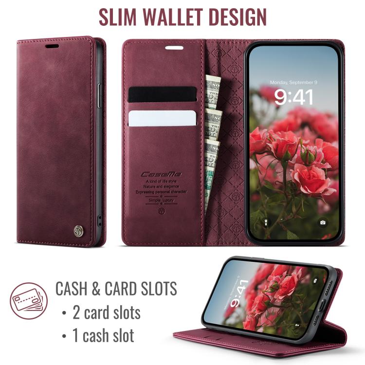 For iPhone X / XS CaseMe 033 Calf Leather Lining Microfibre RFID Blocking Phone Case