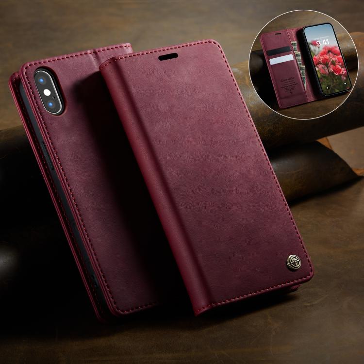 For iPhone X / XS CaseMe 033 Calf Leather Lining Microfibre RFID Blocking Phone Case