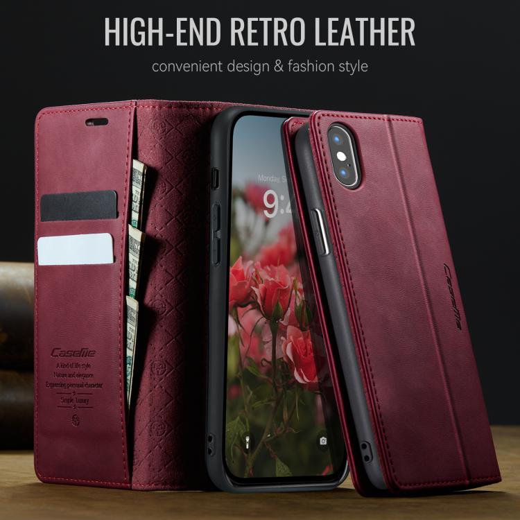 For iPhone X / XS CaseMe 033 Calf Leather Lining Microfibre RFID Blocking Phone Case