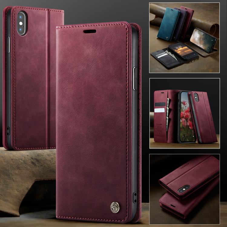 For iPhone X / XS CaseMe 033 Calf Leather Lining Microfibre RFID Blocking Phone Case