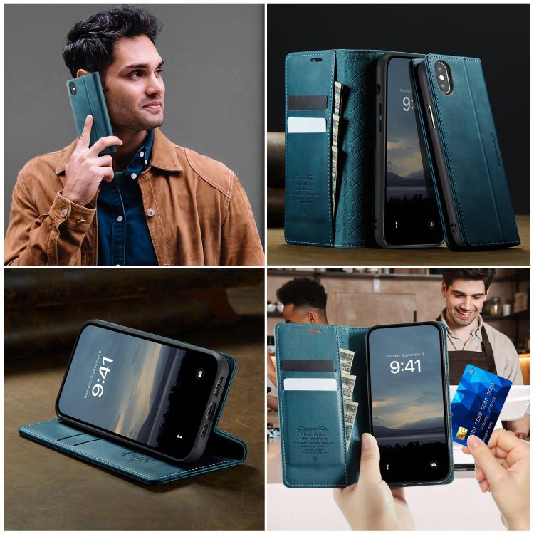For iPhone X / XS CaseMe 033 Calf Leather Lining Microfibre RFID Blocking Phone Case