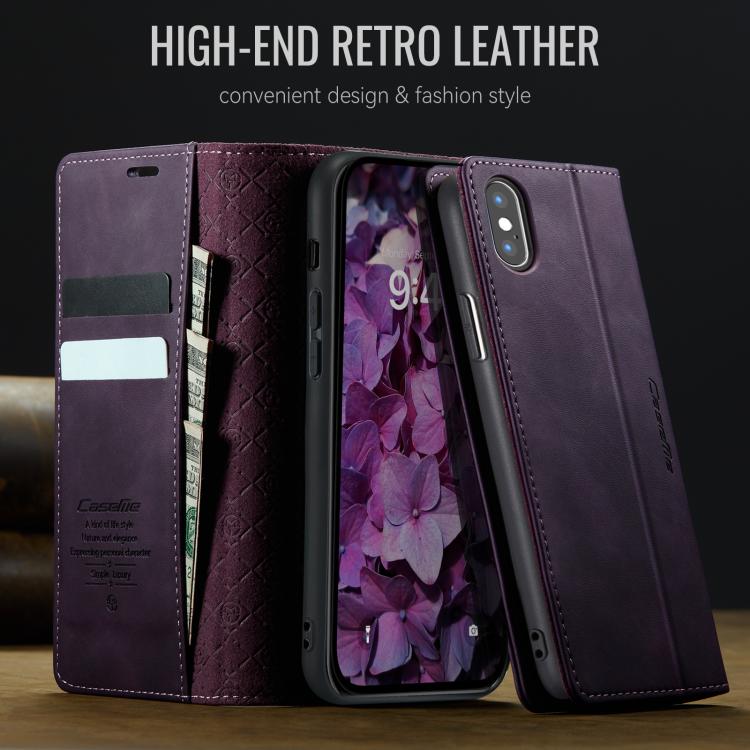 For iPhone X / XS CaseMe 033 Calf Leather Lining Microfibre RFID Blocking Phone Case