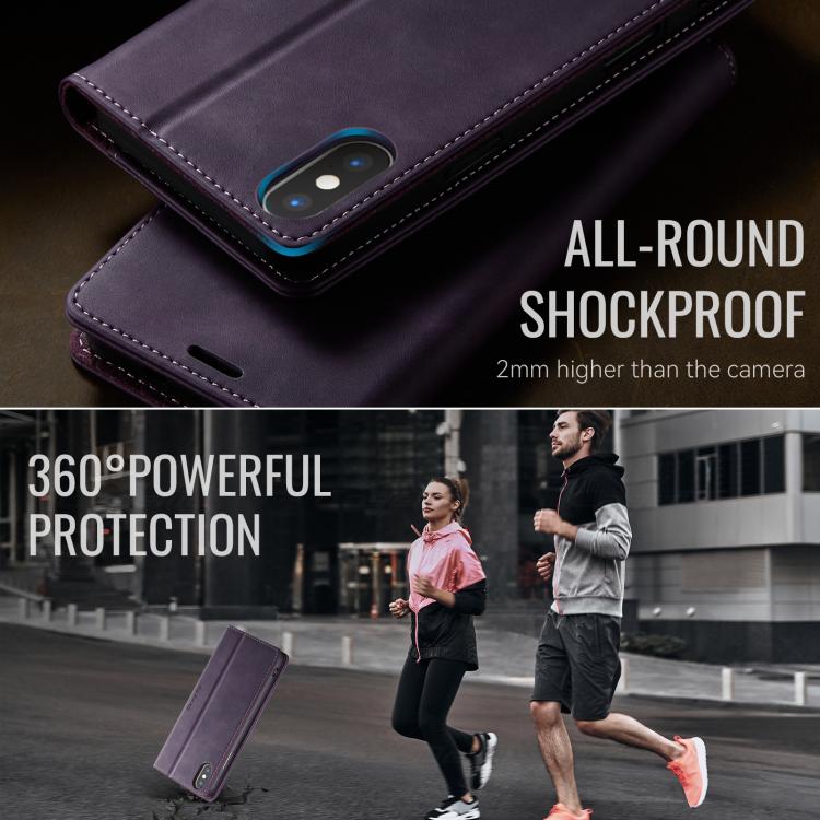 For iPhone X / XS CaseMe 033 Calf Leather Lining Microfibre RFID Blocking Phone Case