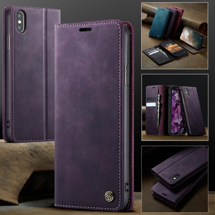 For iPhone X / XS CaseMe 033 Calf Leather Lining Microfibre RFID Blocking Phone Case