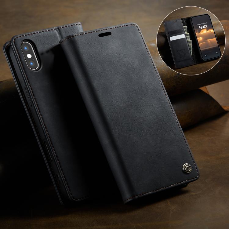 For iPhone XS Max CaseMe 033 Calf Leather Lining Microfibre RFID Blocking Phone Case