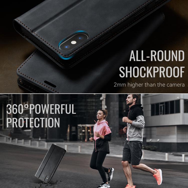 For iPhone XS Max CaseMe 033 Calf Leather Lining Microfibre RFID Blocking Phone Case