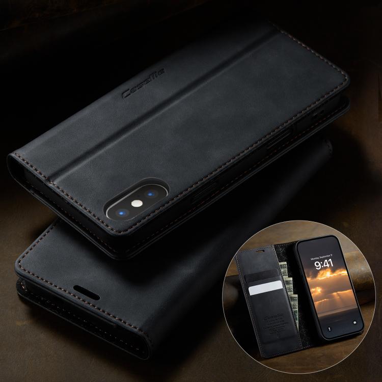 For iPhone XS Max CaseMe 033 Calf Leather Lining Microfibre RFID Blocking Phone Case