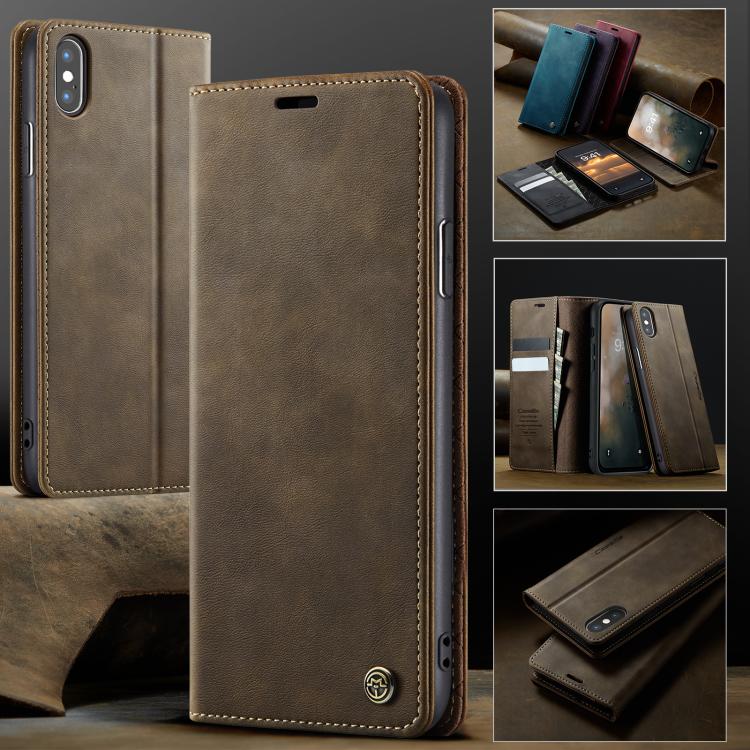 For iPhone XS Max CaseMe 033 Calf Leather Lining Microfibre RFID Blocking Phone Case