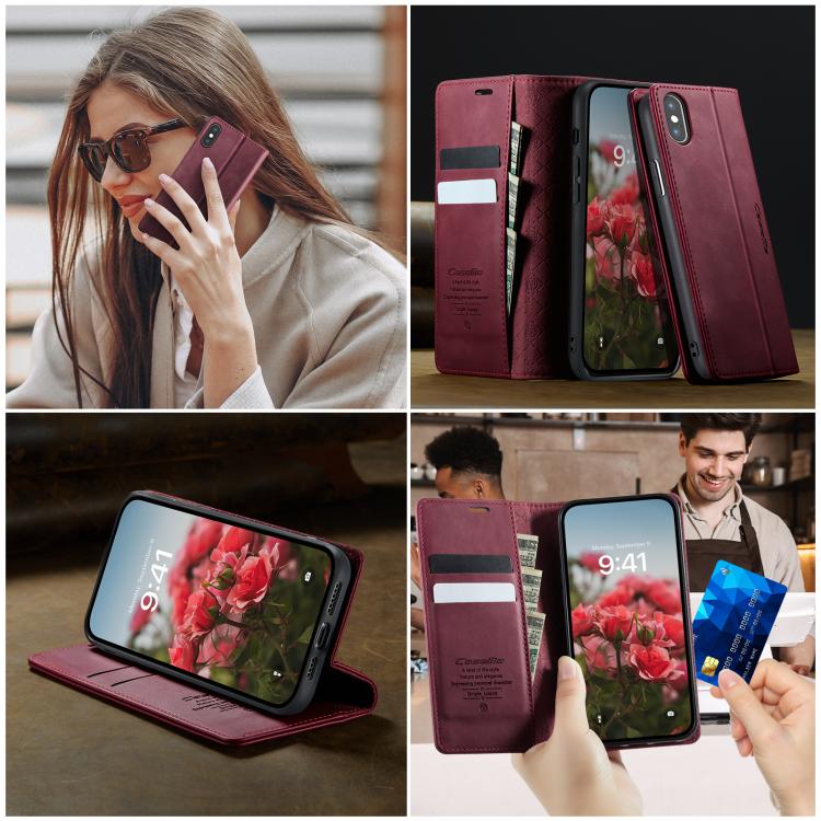 For iPhone XS Max CaseMe 033 Calf Leather Lining Microfibre RFID Blocking Phone Case