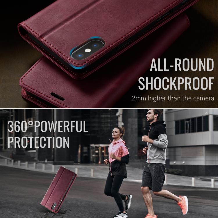 For iPhone XS Max CaseMe 033 Calf Leather Lining Microfibre RFID Blocking Phone Case