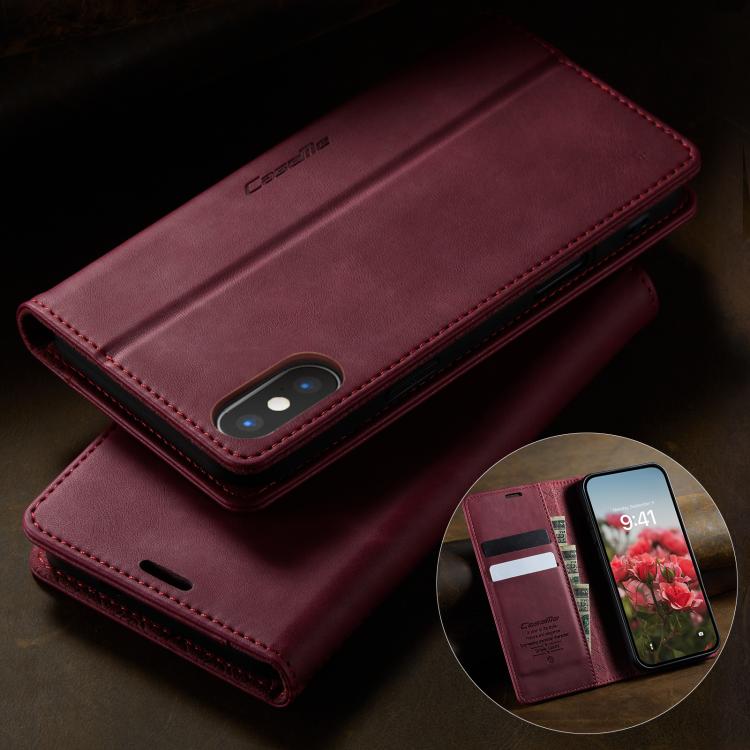 For iPhone XS Max CaseMe 033 Calf Leather Lining Microfibre RFID Blocking Phone Case