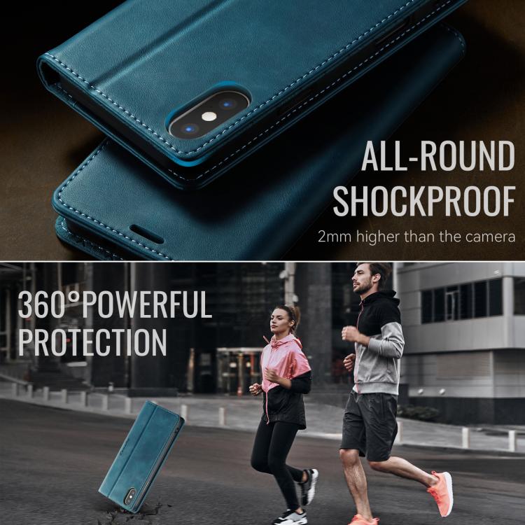 For iPhone XS Max CaseMe 033 Calf Leather Lining Microfibre RFID Blocking Phone Case