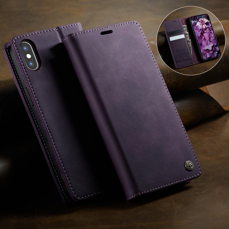 For iPhone XS Max CaseMe 033 Calf Leather Lining Microfibre RFID Blocking Phone Case