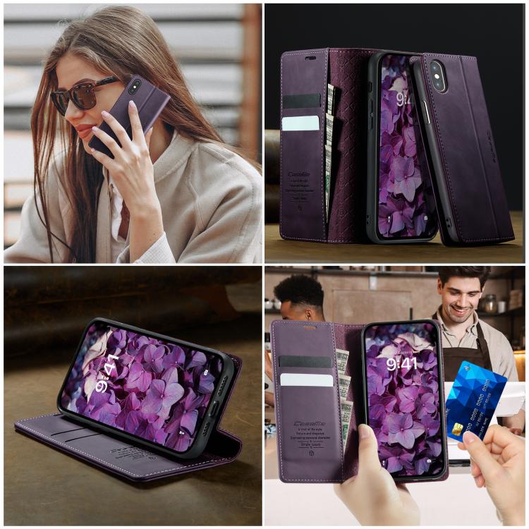 For iPhone XS Max CaseMe 033 Calf Leather Lining Microfibre RFID Blocking Phone Case