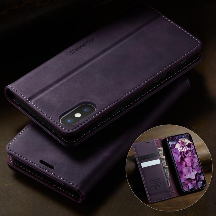For iPhone XS Max CaseMe 033 Calf Leather Lining Microfibre RFID Blocking Phone Case