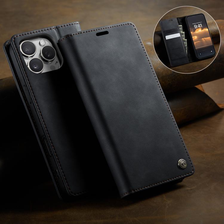 For iPhone 16 Pro CaseMe 033 Calf Leather Lining Microfibre RFID Blocking Phone Case