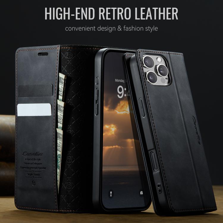 For iPhone 16 Pro CaseMe 033 Calf Leather Lining Microfibre RFID Blocking Phone Case