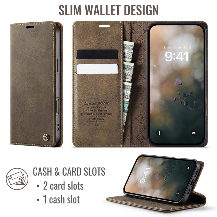 For iPhone 16 Pro CaseMe 033 Calf Leather Lining Microfibre RFID Blocking Phone Case
