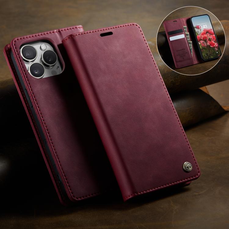 For iPhone 16 Pro CaseMe 033 Calf Leather Lining Microfibre RFID Blocking Phone Case