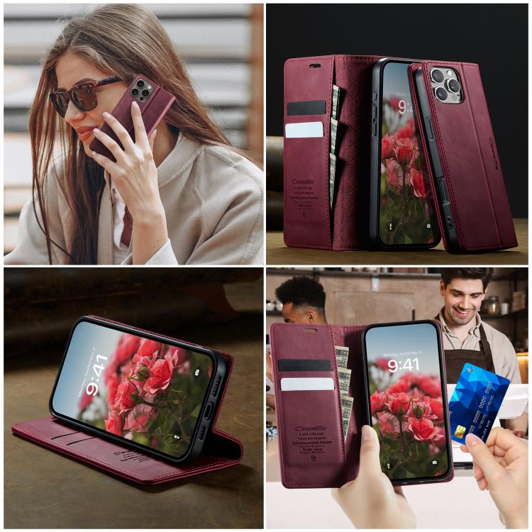 For iPhone 16 Pro CaseMe 033 Calf Leather Lining Microfibre RFID Blocking Phone Case