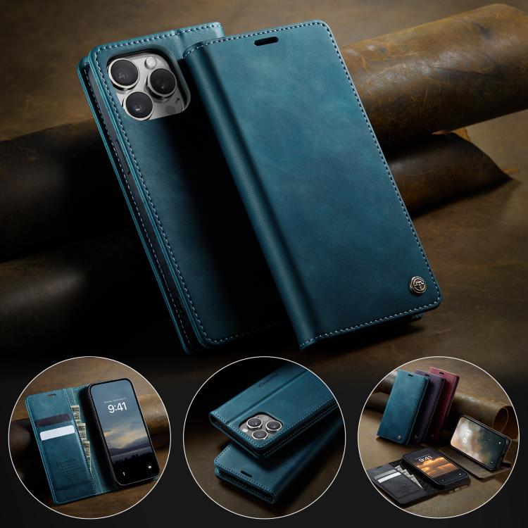 For iPhone 16 Pro CaseMe 033 Calf Leather Lining Microfibre RFID Blocking Phone Case