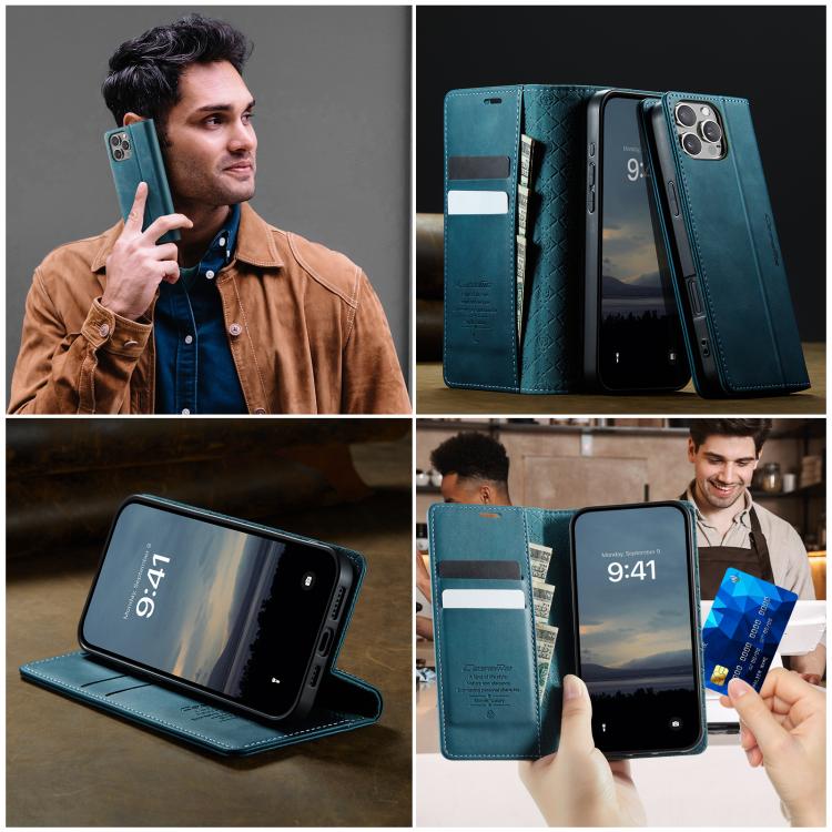 For iPhone 16 Pro CaseMe 033 Calf Leather Lining Microfibre RFID Blocking Phone Case