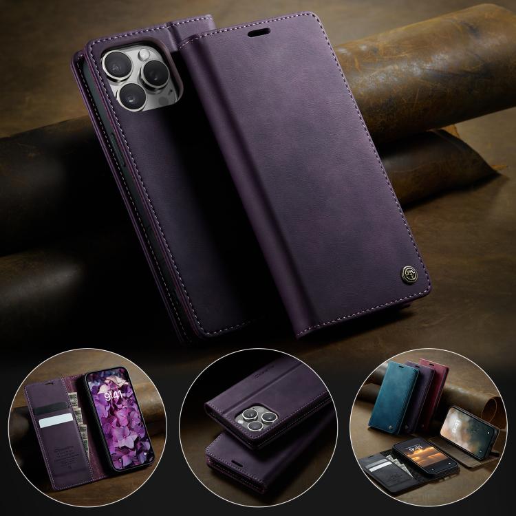 For iPhone 16 Pro CaseMe 033 Calf Leather Lining Microfibre RFID Blocking Phone Case
