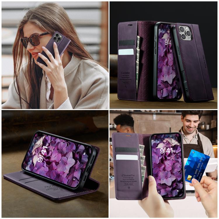 For iPhone 16 Pro CaseMe 033 Calf Leather Lining Microfibre RFID Blocking Phone Case