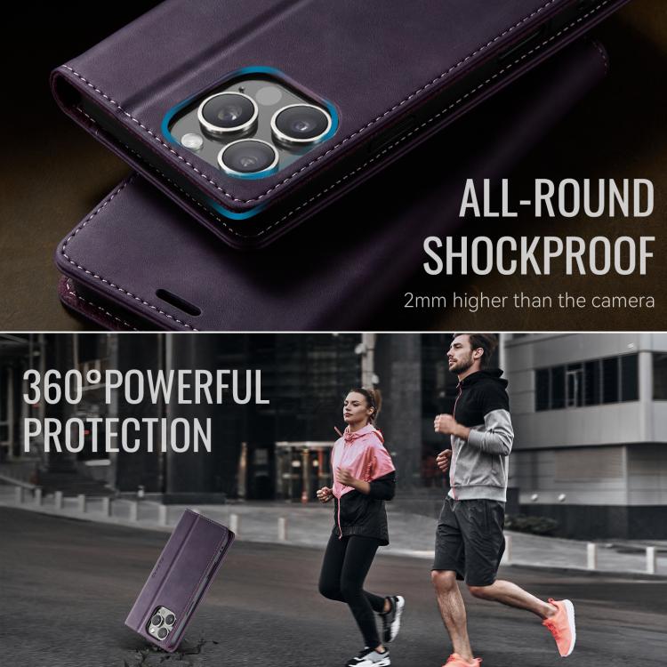 For iPhone 16 Pro CaseMe 033 Calf Leather Lining Microfibre RFID Blocking Phone Case