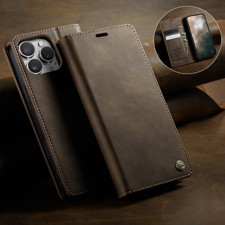 For iPhone 16 Pro Max CaseMe 033 Calf Leather Lining Microfibre RFID Blocking Phone Case